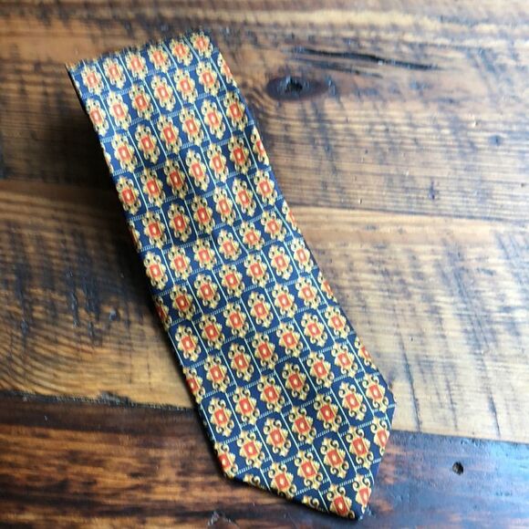 Luca Franzini Tie Rack Made In Italy 100% Silk Tie navy and gold - Picture 1 of 5